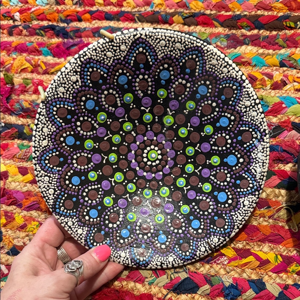 Hand-Painted Mandala Wall Plates — Purple & Green Dot Art - Picture 2 of 5